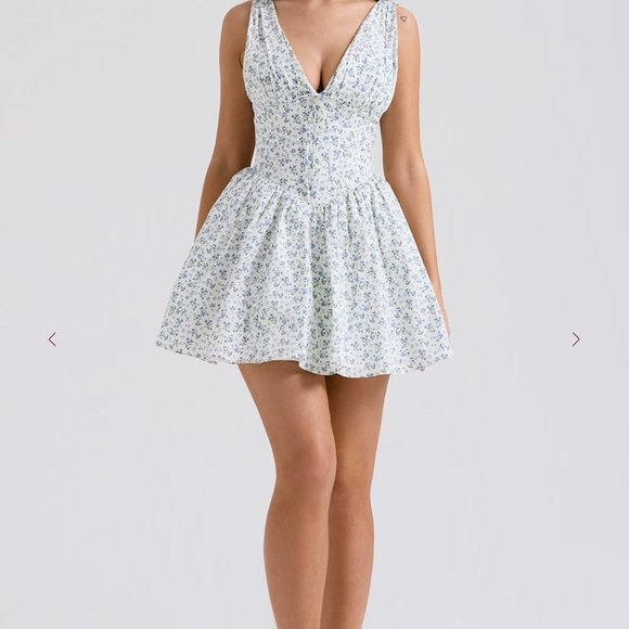House of CB Blue Fabrizia White Bluebell Print Corset Mini Dress Sz M NWOT - Picture 2 of 7